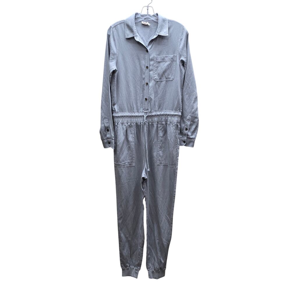 Faherty Linen Blend Drawstring Waist Arlie Day Jumpsuit Utility Gray Size Medium